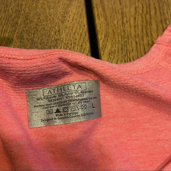 Athleta Fast Track seamless ruched athletic tee, neon peach pink - Picture 5 of 6